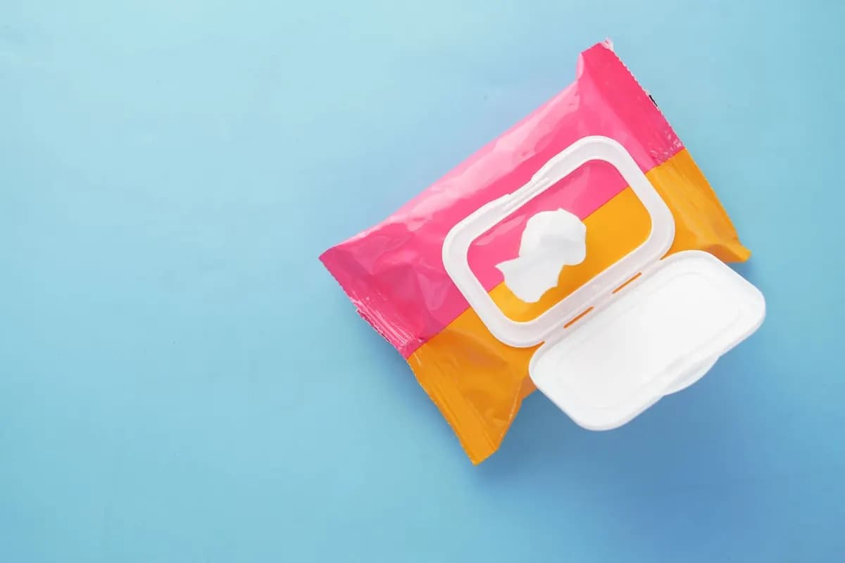 Close-up of a packet of wet wipes