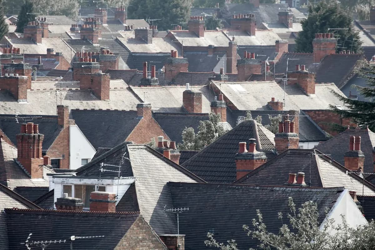 Slate and tile rooftops across a residential area