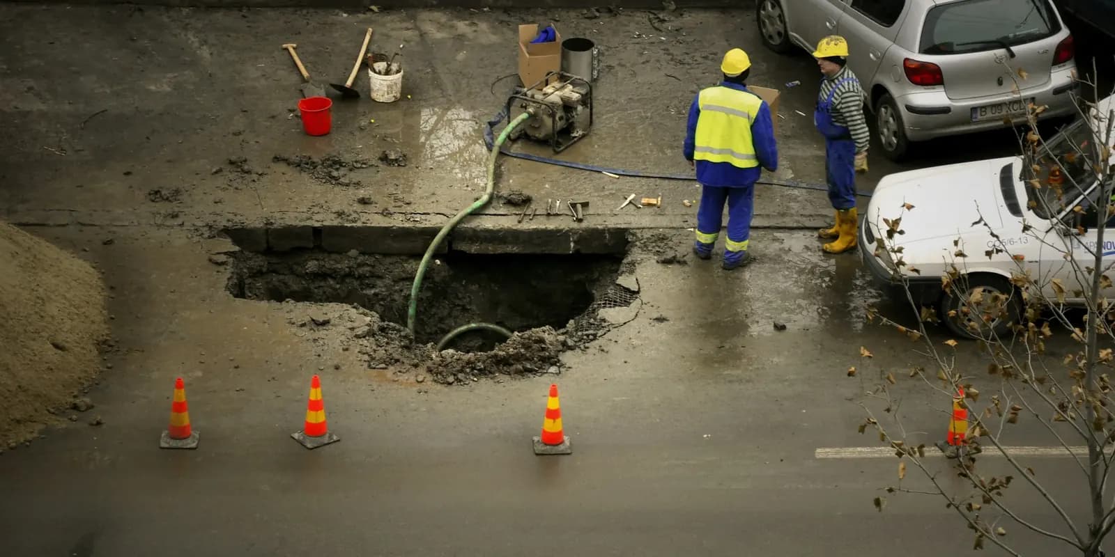 Drainage engineers at work